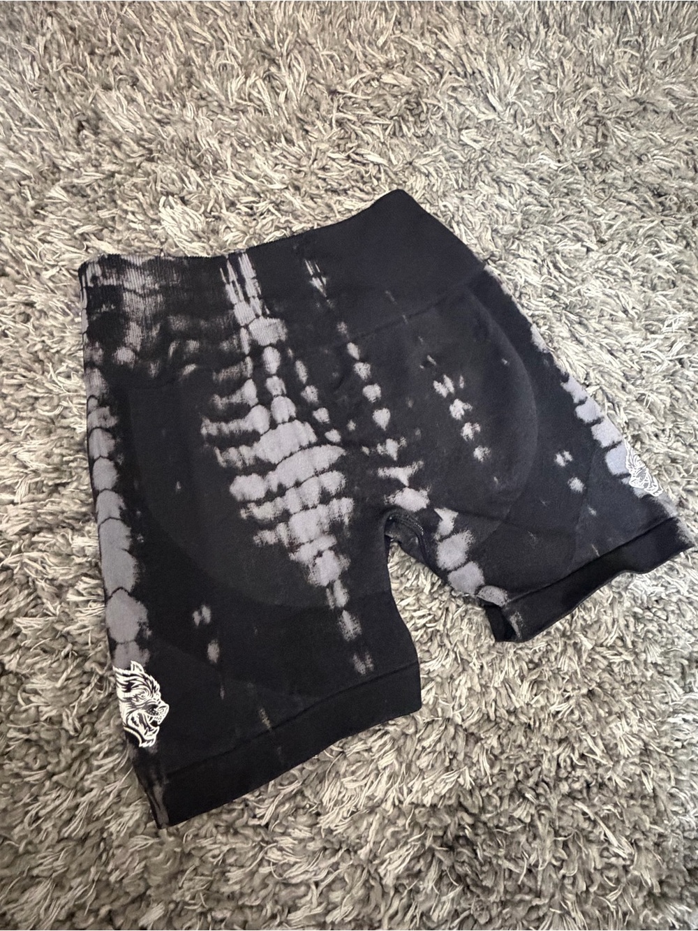 Darc Sport Black & Gray Tie-Dye Athletic Shorts with Wolf Patch